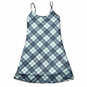 dELiA*s Mint Green and Blue Plaid Mini Slip Dress Size Medium